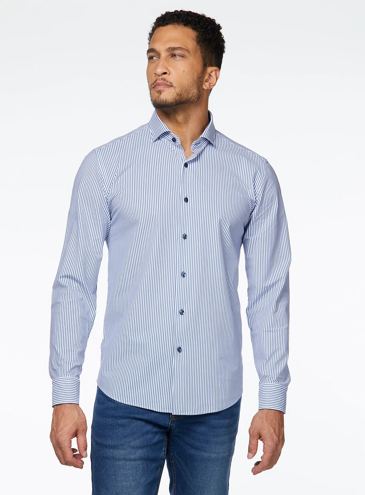 Micro-Stripes Print Stretch Shirt