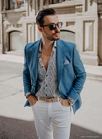 Veston bleu à effet lin