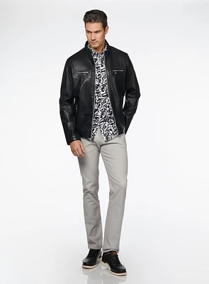 Manteau en cuir perforé noir