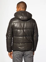 Manteau en cuir brun à capuchon