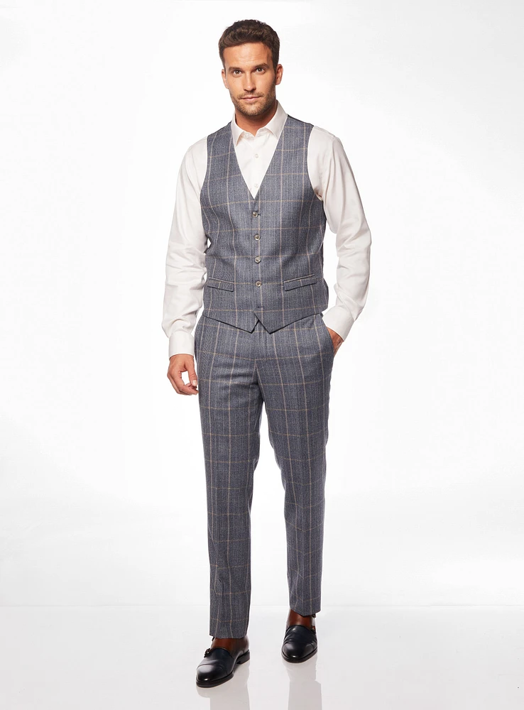 Veste bleue à carreaux beiges