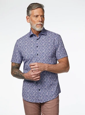 Chemise bleue à imprimé de fougères