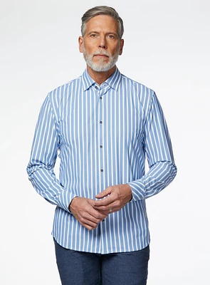 Blue Striped Print Stretch Shirt