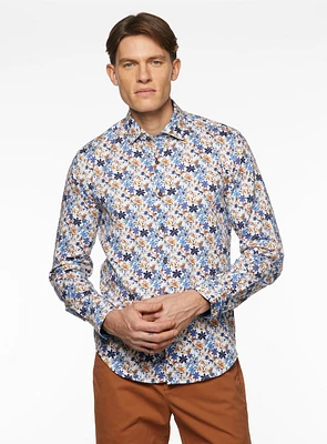 Blue Floral Print Sateen Shirt