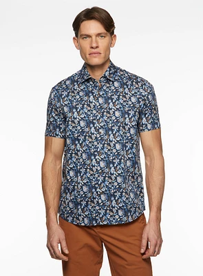 Chemise satinée marine à imprimé floral