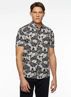 Palm Tree Leafs Print Poplin Shirt