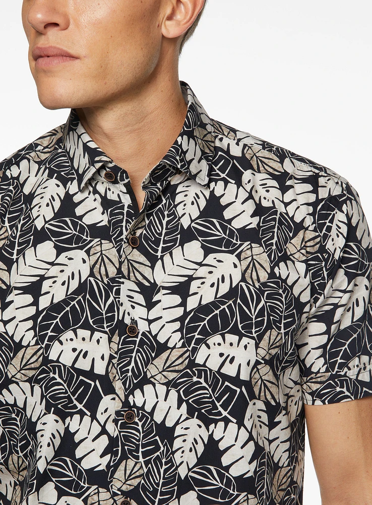 Chemise en popeline à imprimé feuilles de palmier
