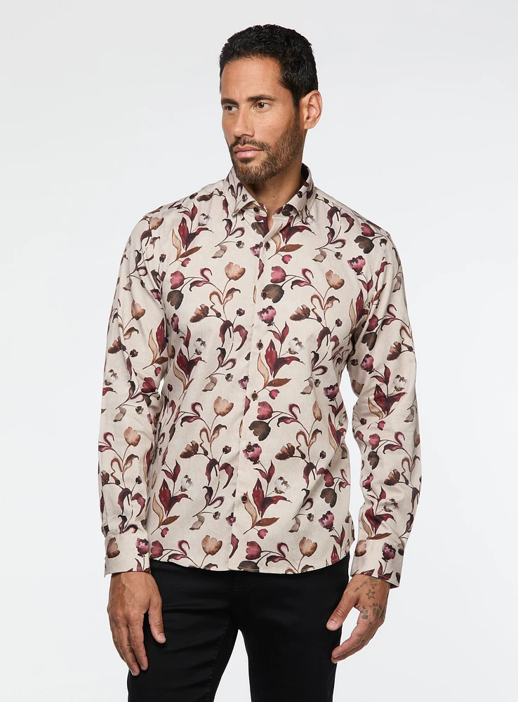 Chemise beige à motif de tulipes
