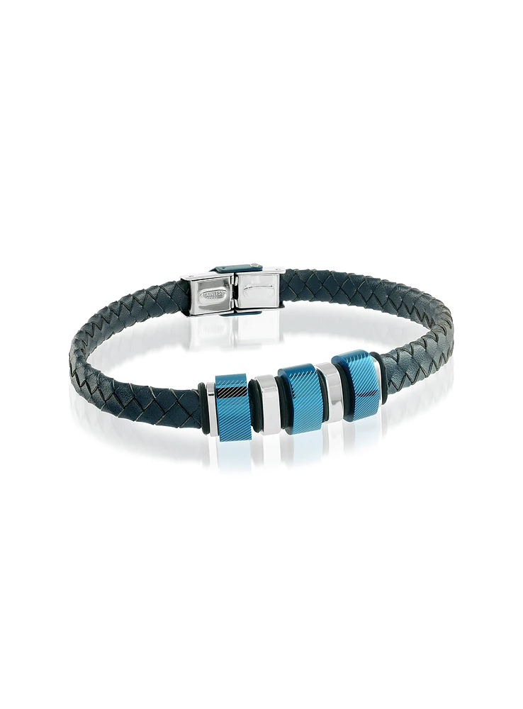 Bracelet en cuir et détails bleus 'Shani'