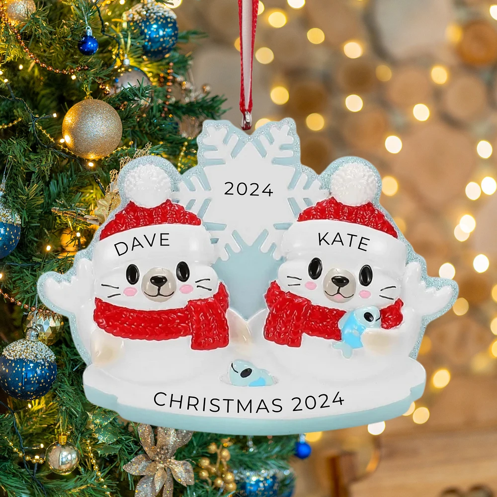 Arctic Seal Family of 2 Ornament