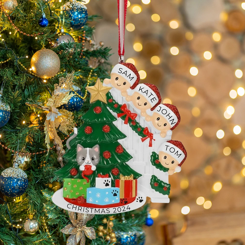 Cat in Christmas Tree Family of Ornament
