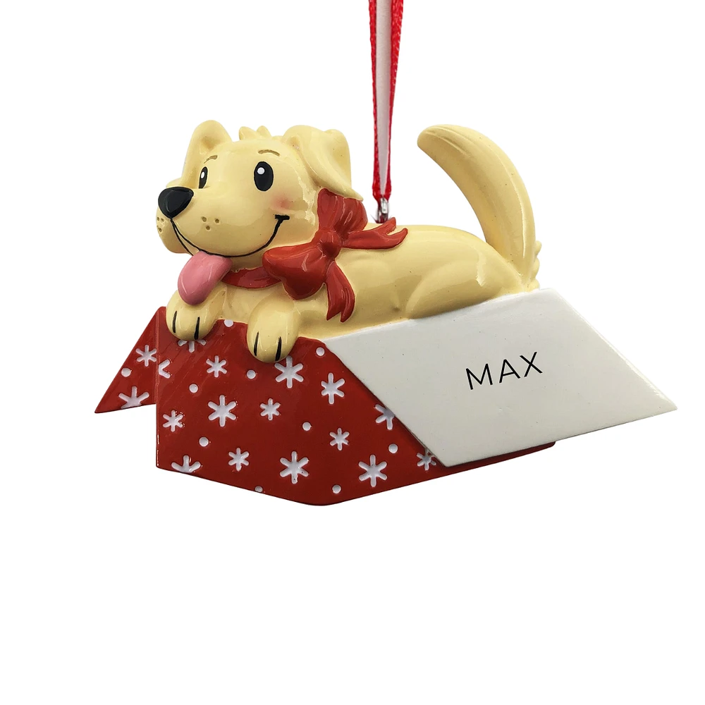 Dog in Present Ornament