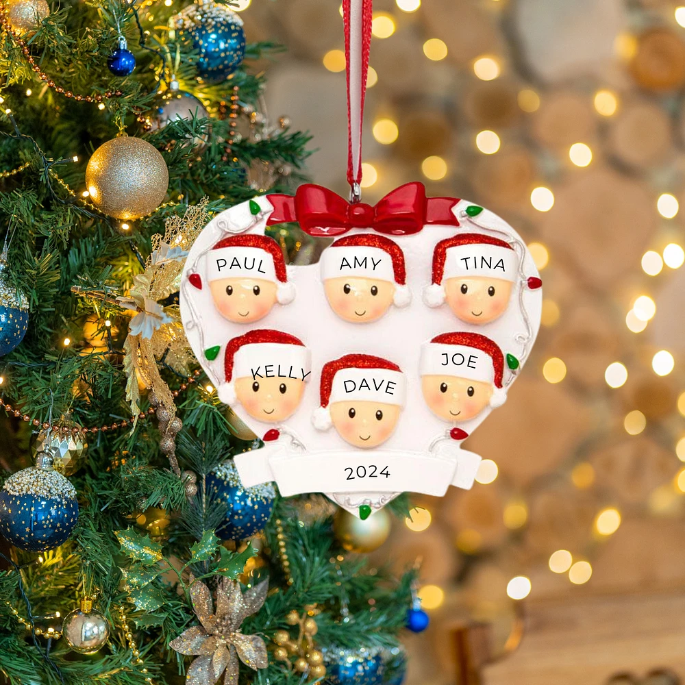 Family Head On Hearts Family of Ornament