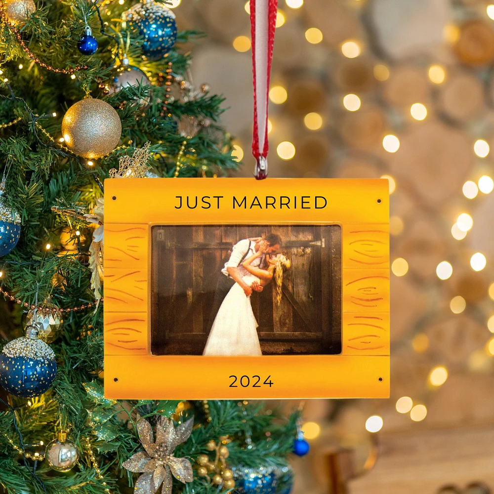 Just Married Rustic Frame Ornament