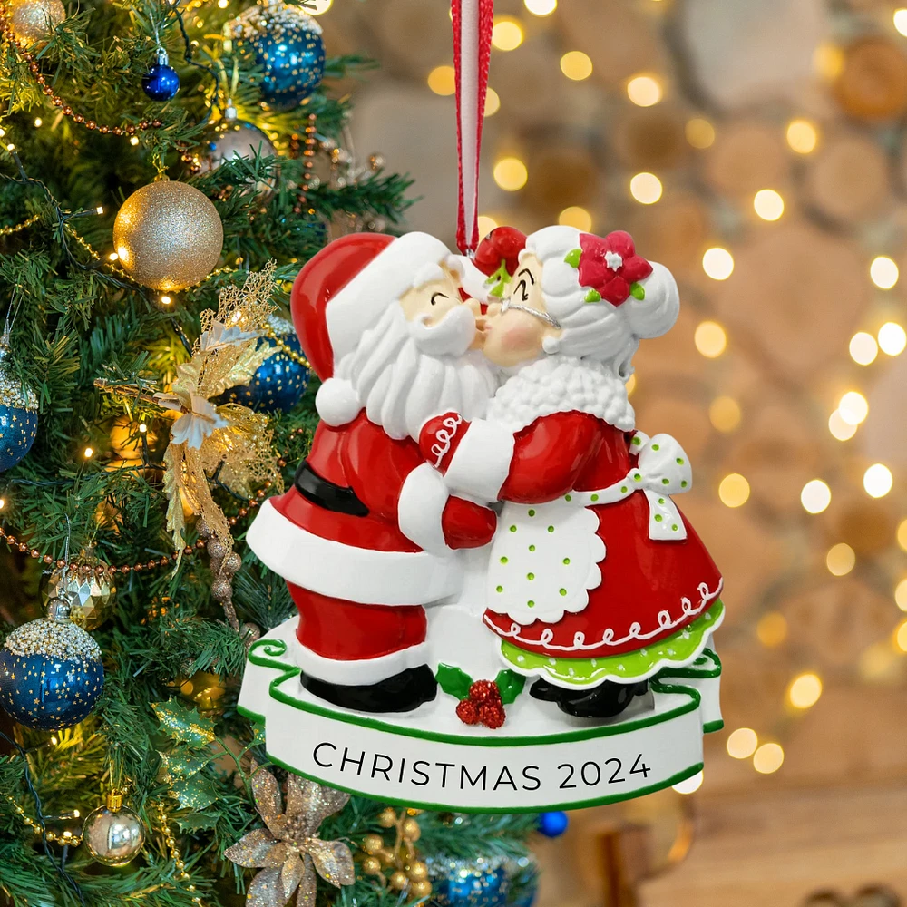 Mr & Mrs Claus kiss Ornament