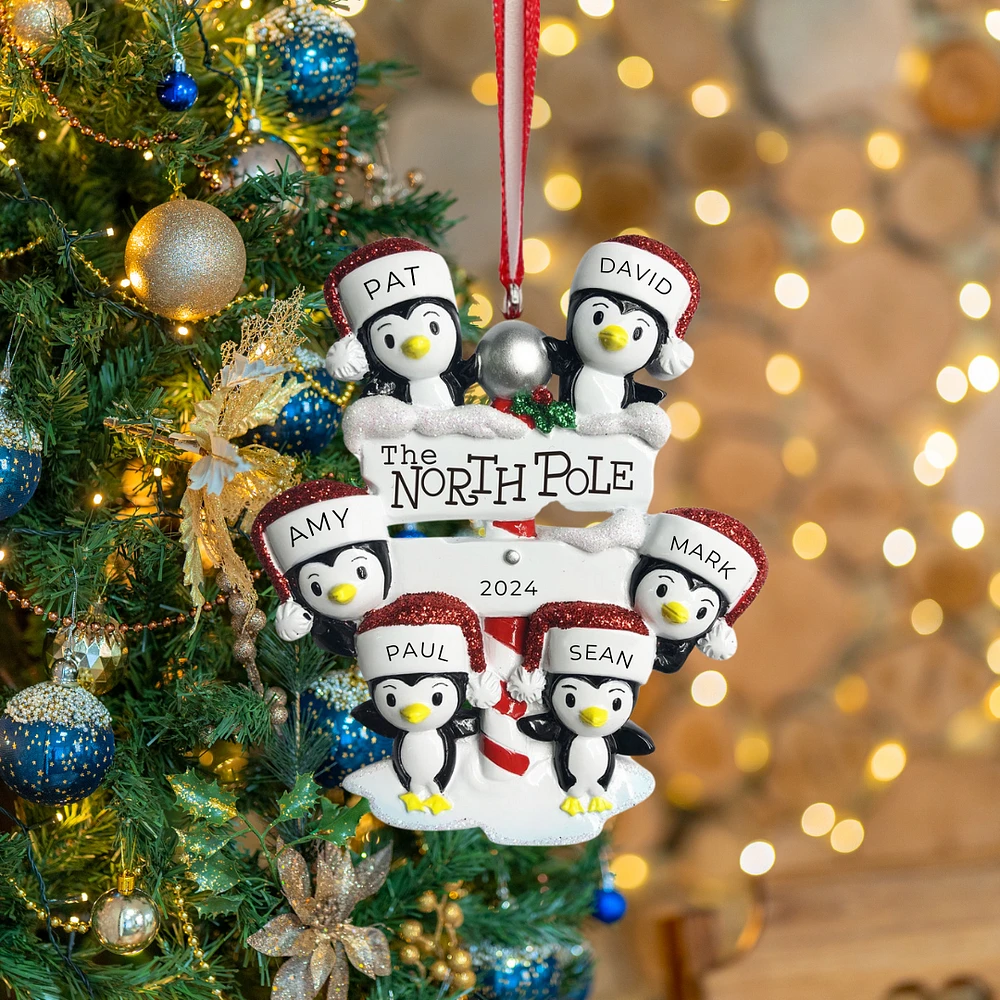 North Pole Penguin family of 6 Ornament