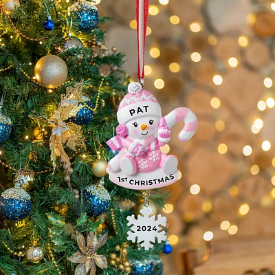 Snowbaby with Candy Cane - Pink Ornament