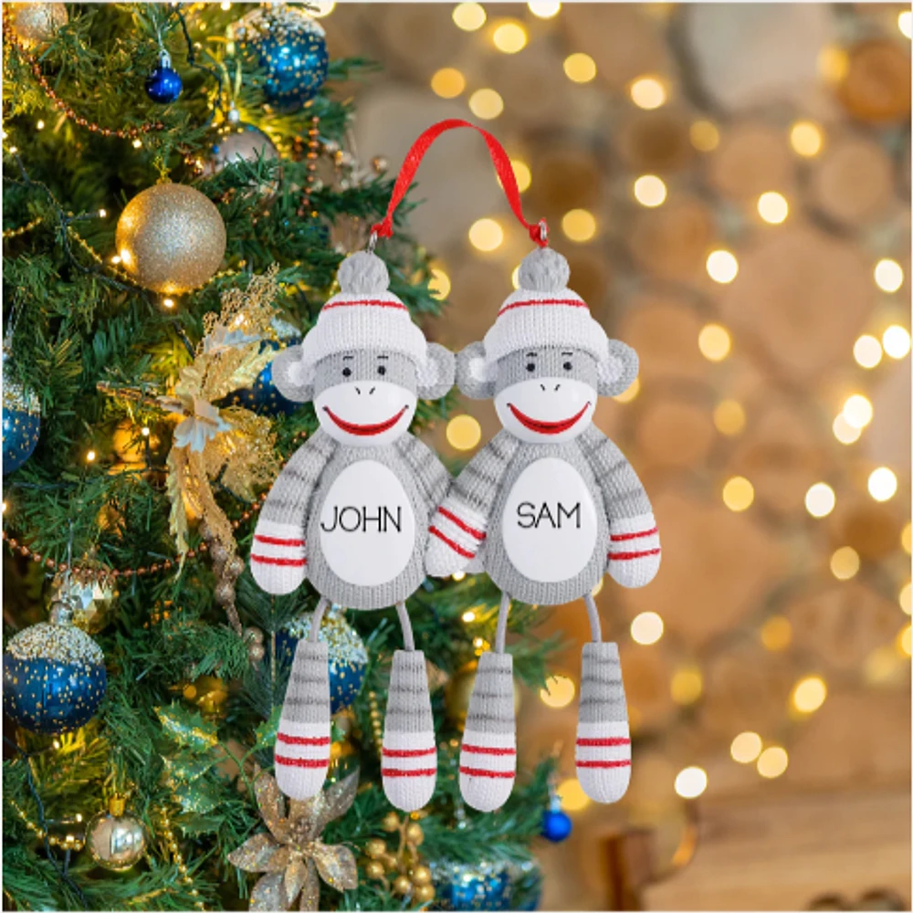 Sock monkey Couple Ornament