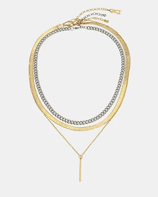 3 PIECE STICK PENDANT NECKLACE GOLD MULTI
