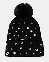 RHINESTONE RIB POM BEANIE BLACK