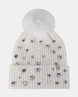 RHINESTONE RIB POM BEANIE NATURAL