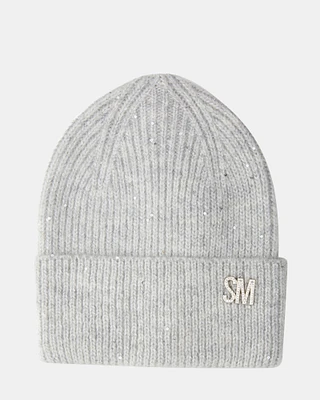 METALLIC THREAD RIB BEANIE GREY