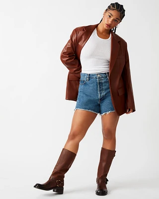 IMAAN FAUX LEATHER BLAZER TAN