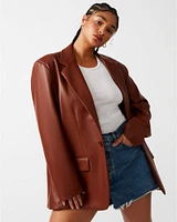 IMAAN FAUX LEATHER BLAZER TAN