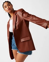 IMAAN FAUX LEATHER BLAZER TAN