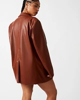 IMAAN FAUX LEATHER BLAZER TAN