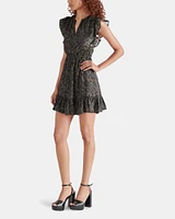 WASHED SATIN NOTCH NECK MINI DRESS GREEN MULTI
