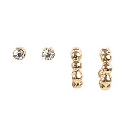 BALL HOOP HUGGIE EARRINGS SET GOLD