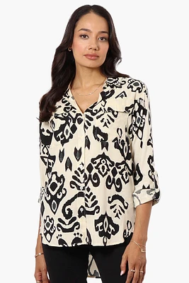 Beechers Brook Patterned Roll Up Sleeve Blouse