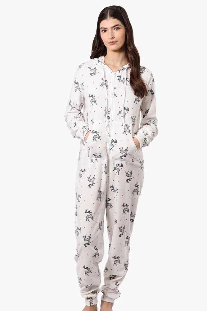 Cuddly Canuckies Hooded Reindeer Pattern Onesie - White