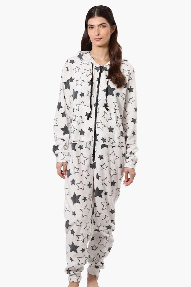 Cuddly Canuckies Hooded Star Pattern Onesie - White