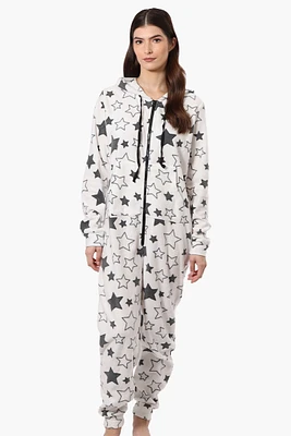 Cuddly Canuckies Hooded Star Pattern Onesie - White