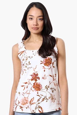 International INC Company Floral Square Neck Tank Top - White