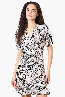 Beechers Brook Patterned Back Tie Crossover Day Dress - White