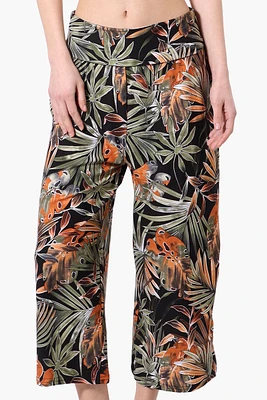 Beechers Brook Leaf Pattern Fold Over Cropped Pants - Black