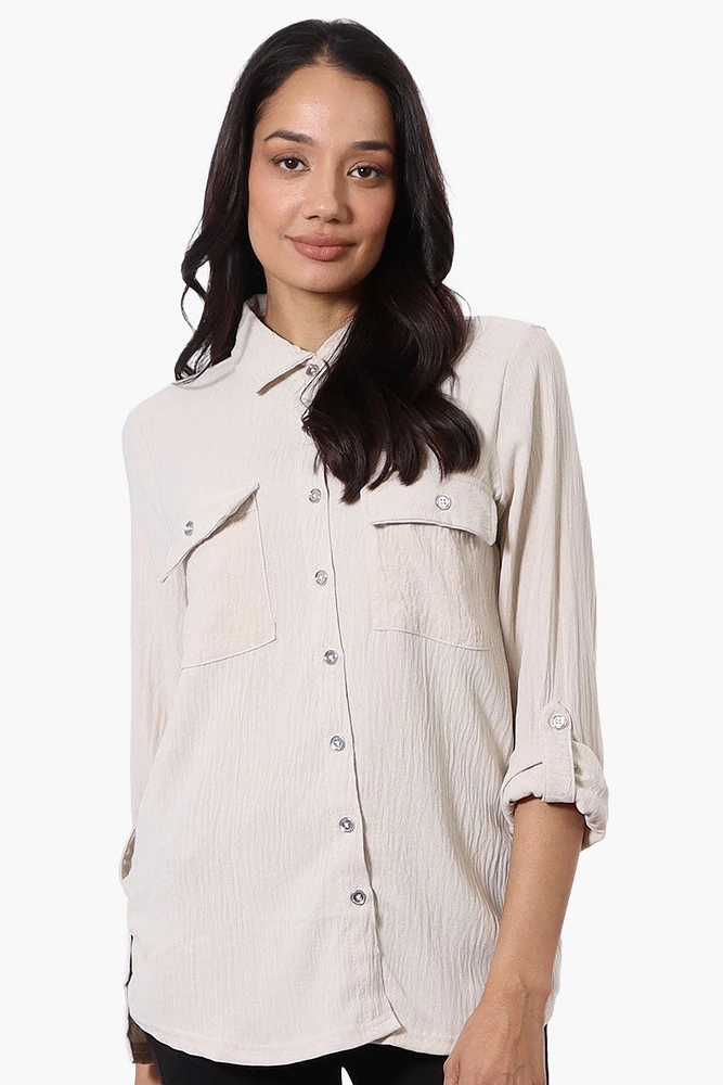 International INC Company Button Down Roll Up Sleeve Shirt