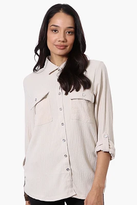 International INC Company Button Down Roll Up Sleeve Shirt
