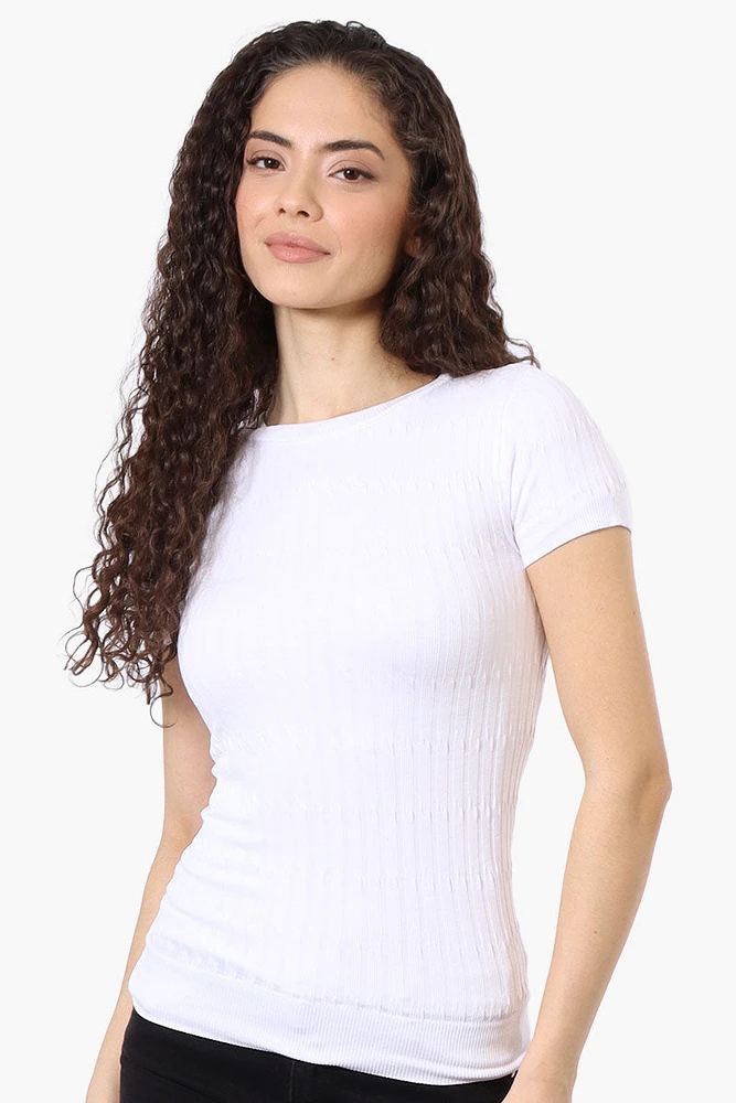 Magazine Ribbed Crew Neck Tee - White