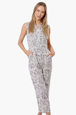 International INC Company Patterned Button Up Jumpsuit - White