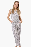 International INC Company Patterned Button Up Jumpsuit - White