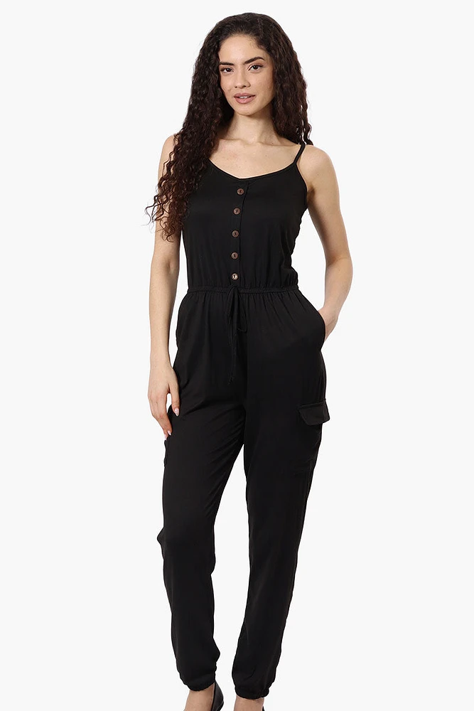 Urbanology Tie Waist Sleeveless Cargo Jumpsuit - Black