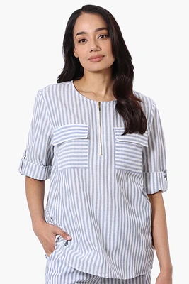 Impress Striped Roll Up Sleeve Linen Shirt