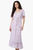 Limite Floral Tie Waist V-Neck Maxi Dress - Lavender