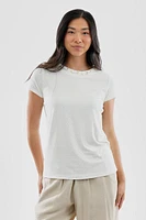 Beechers Brook Patterned Grommet Neck Detail Tee - White