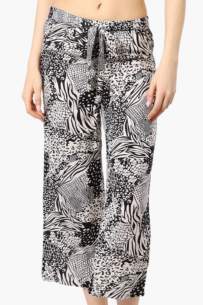 International INC Company Patterned Tie Waist Cropped Pants - Black