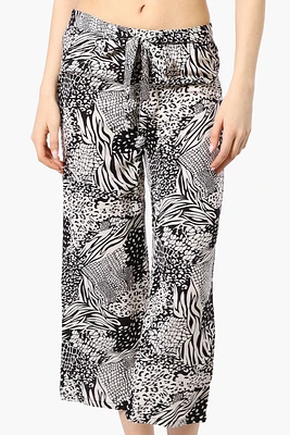 International INC Company Patterned Tie Waist Cropped Pants - Black